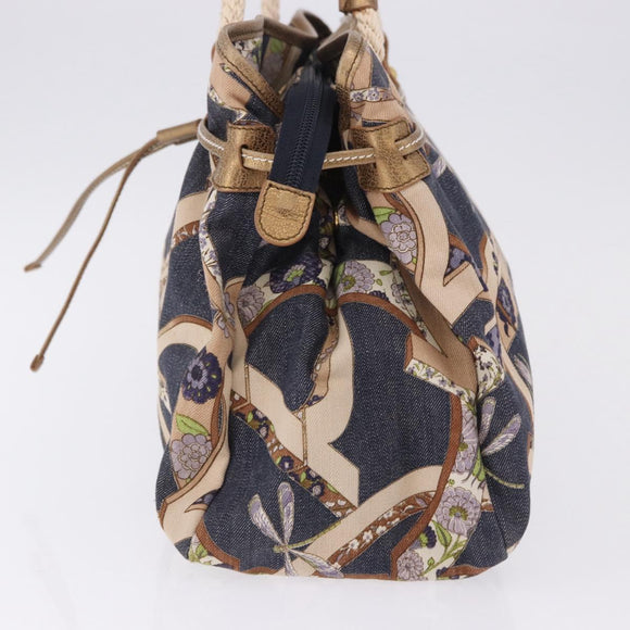 Salvatore Ferragamo Denim Gancini purse Tote Bag Navy Gold Tone Auth BA14886A