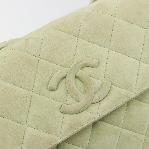 CHANEL Matelasse Shoulder Bag Suede Green Gold Tone CC Auth BA14888A
