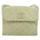 CHANEL Matelasse Shoulder Bag Suede Green Gold Tone CC Auth BA14888A-2