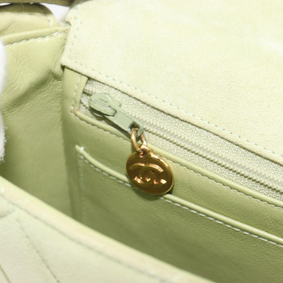 CHANEL Matelasse Shoulder Bag Suede Green Gold Tone CC Auth BA14888A