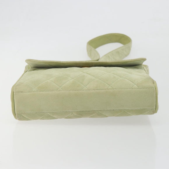 CHANEL Matelasse Shoulder Bag Suede Green Gold Tone CC Auth BA14888A