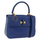 CELINE Circle Hand Bag Leather 2way Blue Gold Tone Auth BA14889A-1