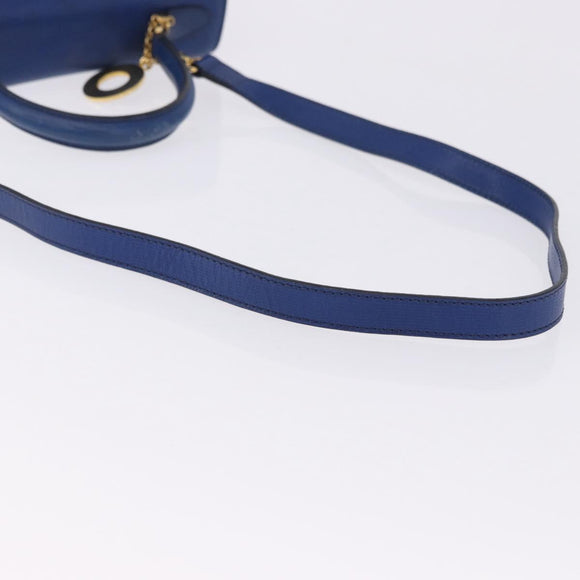 CELINE Circle Hand Bag Leather 2way Blue Gold Tone Auth BA14889A