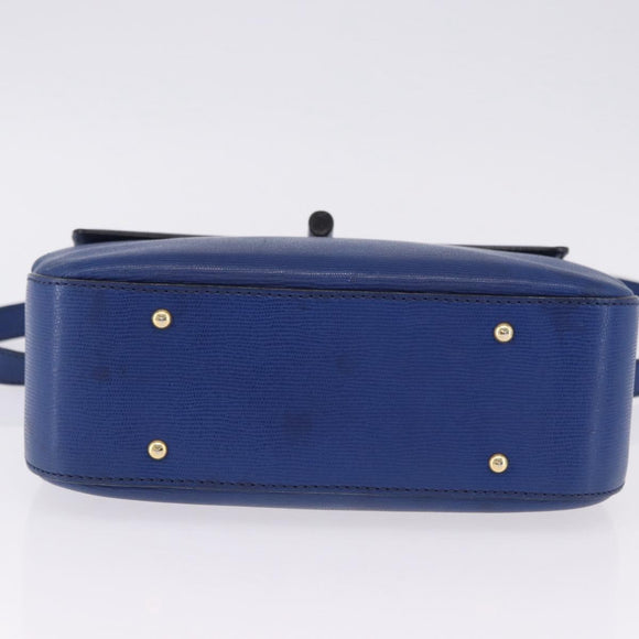 CELINE Circle Hand Bag Leather 2way Blue Gold Tone Auth BA14889A