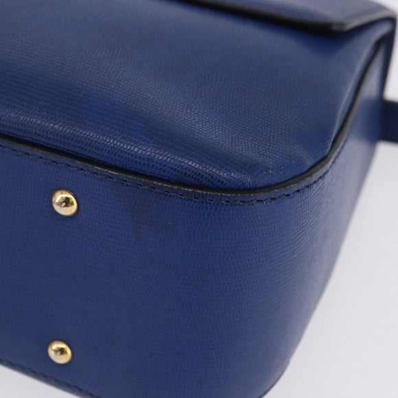 CELINE Circle Hand Bag Leather 2way Blue Gold Tone Auth BA14889A