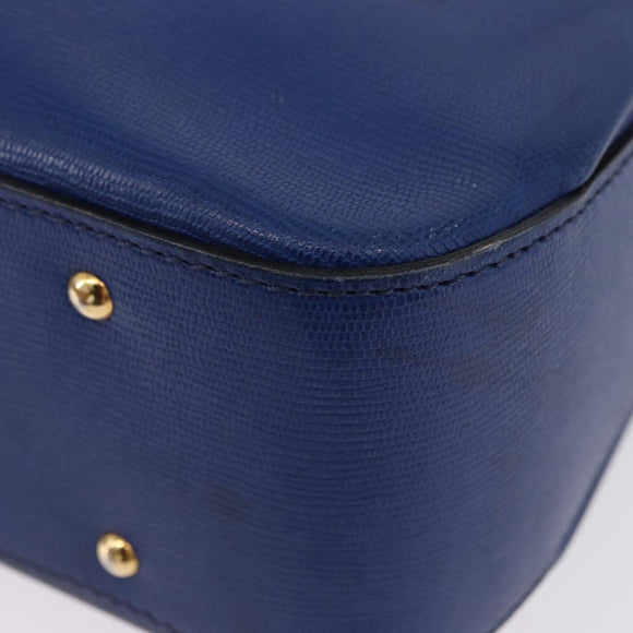 CELINE Circle Hand Bag Leather 2way Blue Gold Tone Auth BA14889A
