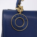 CELINE Circle Hand Bag Leather 2way Blue Gold Tone Auth BA14889A-17