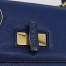 CELINE Circle Hand Bag Leather 2way Blue Gold Tone Auth BA14889A-18
