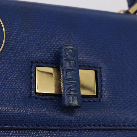 CELINE Circle Hand Bag Leather 2way Blue Gold Tone Auth BA14889A