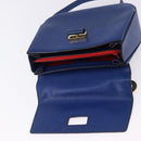 CELINE Circle Hand Bag Leather 2way Blue Gold Tone Auth BA14889A-19