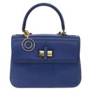 CELINE Circle Hand Bag Leather 2way Blue Gold Tone Auth BA14889A-2
