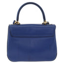 CELINE Circle Hand Bag Leather 2way Blue Gold Tone Auth BA14889A-3