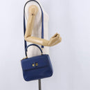 CELINE Circle Hand Bag Leather 2way Blue Gold Tone Auth BA14889A-30