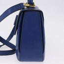 CELINE Circle Hand Bag Leather 2way Blue Gold Tone Auth BA14889A-5