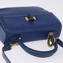 CELINE Circle Hand Bag Leather 2way Blue Gold Tone Auth BA14889A-7