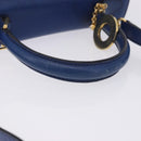 CELINE Circle Hand Bag Leather 2way Blue Gold Tone Auth BA14889A-8