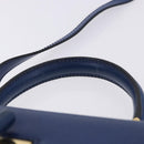 CELINE Circle Hand Bag Leather 2way Blue Gold Tone Auth BA14889A-9