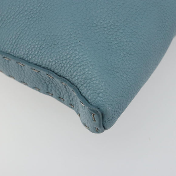 FENDI Celeria Shoulder Bag Leather Light Blue Silver 8BT109 Auth BA14891A