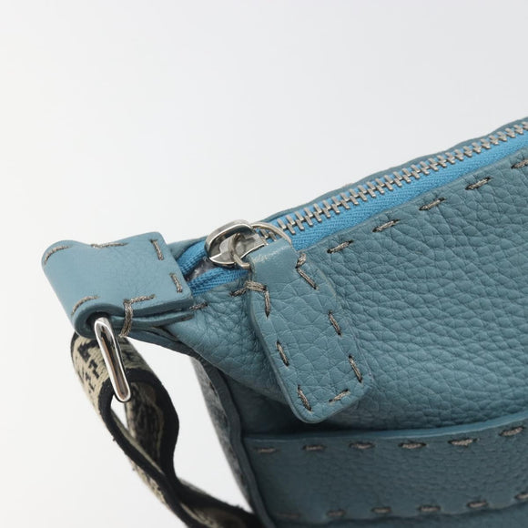 FENDI Celeria Shoulder Bag Leather Light Blue Silver 8BT109 Auth BA14891A