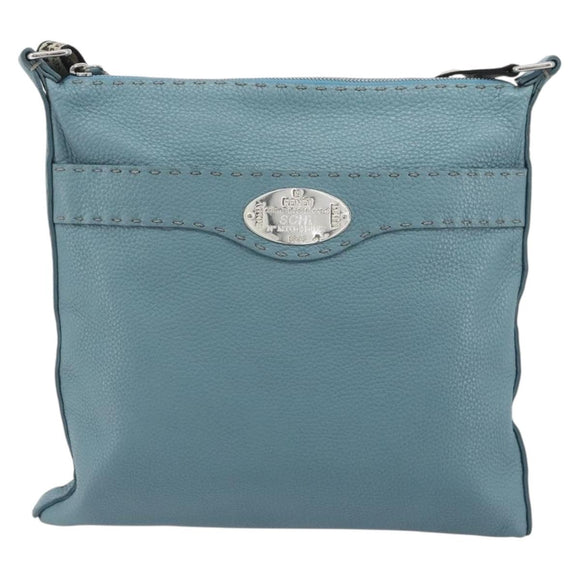 FENDI Celeria Shoulder Bag Leather Light Blue Silver 8BT109 Auth BA14891A