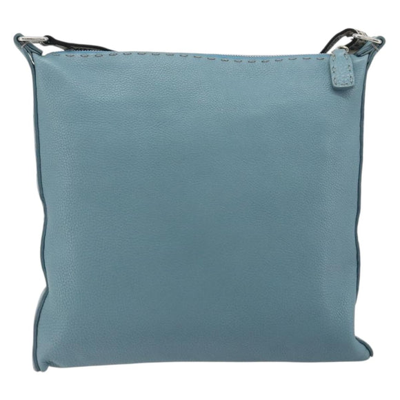 FENDI Celeria Shoulder Bag Leather Light Blue Silver 8BT109 Auth BA14891A