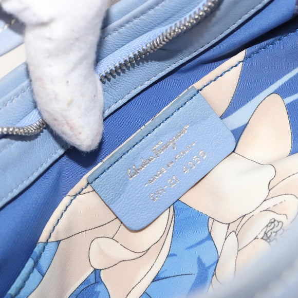 Salvatore Ferragamo Vara Ribbon Shoulder Bag Leather Blue Silver Auth BA14892