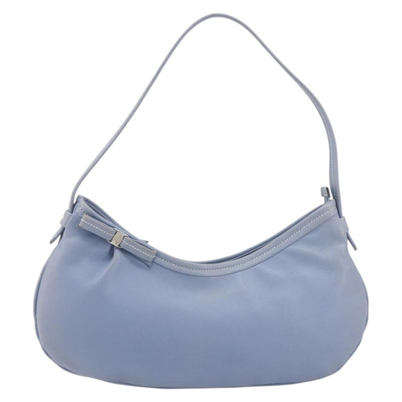 Salvatore Ferragamo Vara Ribbon Shoulder Bag Leather Blue Silver Auth BA14892