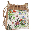 GUCCI Flora Drawstring Shoulder Bag Canvas White Beige Auth BA14894A-1