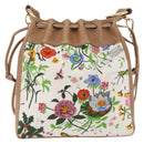 GUCCI Flora Drawstring Shoulder Bag Canvas White Beige Auth BA14894A-2