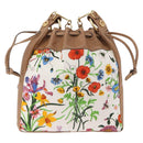 GUCCI Flora Drawstring Shoulder Bag Canvas White Beige Auth BA14894A-3