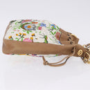 GUCCI Flora Drawstring Shoulder Bag Canvas White Beige Auth BA14894A-4