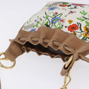 GUCCI Flora Drawstring Shoulder Bag Canvas White Beige Auth BA14894A-6