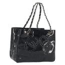 CHANEL Chain Tote Bag Patent Black Silver CC Auth BA14897-1
