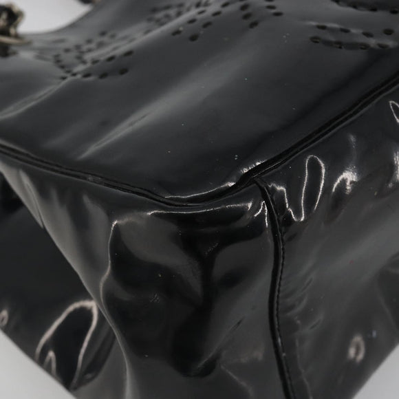 CHANEL Chain Tote Bag Patent Black Silver CC Auth BA14897