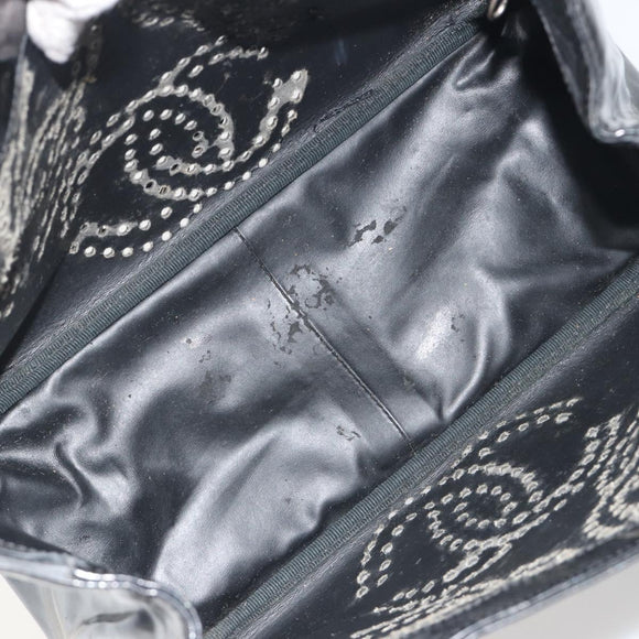 CHANEL Chain Tote Bag Patent Black Silver CC Auth BA14897