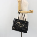 CHANEL Chain Tote Bag Patent Black Silver CC Auth BA14897-19
