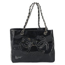 CHANEL Chain Tote Bag Patent Black Silver CC Auth BA14897-13