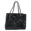 CHANEL Chain Tote Bag Patent Black Silver CC Auth BA14897-2