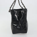 CHANEL Chain Tote Bag Patent Black Silver CC Auth BA14897-3