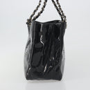 CHANEL Chain Tote Bag Patent Black Silver CC Auth BA14897-4