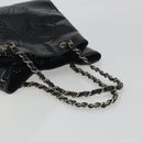 CHANEL Chain Tote Bag Patent Black Silver CC Auth BA14897-7