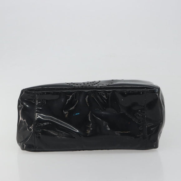 CHANEL Chain Tote Bag Patent Black Silver CC Auth BA14897