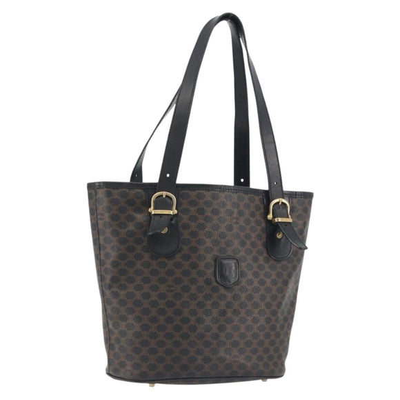 CELINE Macadam Tote Bag PVC Leather Black Gold Tone Auth BA14899