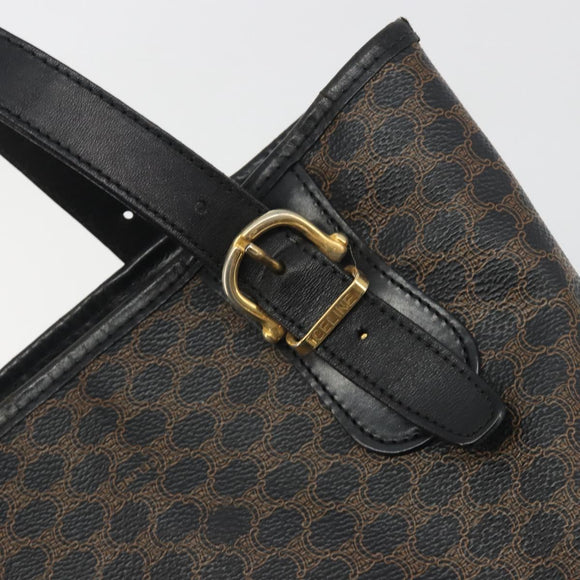 CELINE Macadam Tote Bag PVC Leather Black Gold Tone Auth BA14899