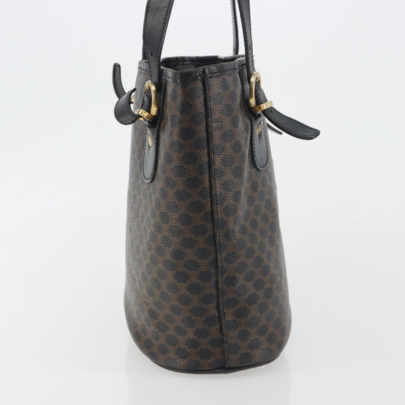 CELINE Macadam Tote Bag PVC Leather Black Gold Tone Auth BA14899