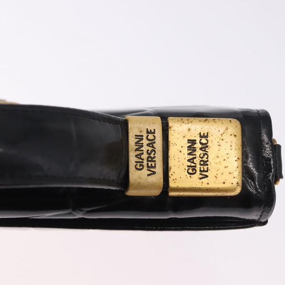 Gianni Versace Medusa Hand Bag Patent Black Gold Tone Auth BA14906A