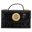 Gianni Versace Medusa Hand Bag Patent Black Gold Tone Auth BA14906A-13