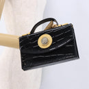Gianni Versace Medusa Hand Bag Patent Black Gold Tone Auth BA14906A-23