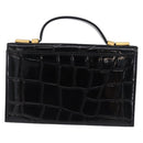 Gianni Versace Medusa Hand Bag Patent Black Gold Tone Auth BA14906A-2