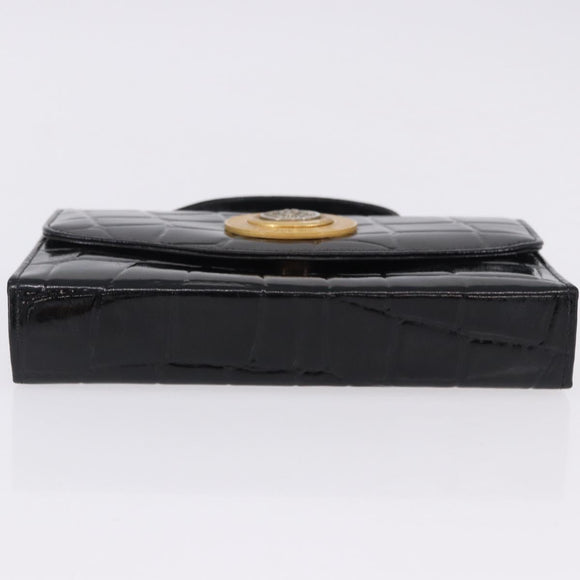 Gianni Versace Medusa Hand Bag Patent Black Gold Tone Auth BA14906A